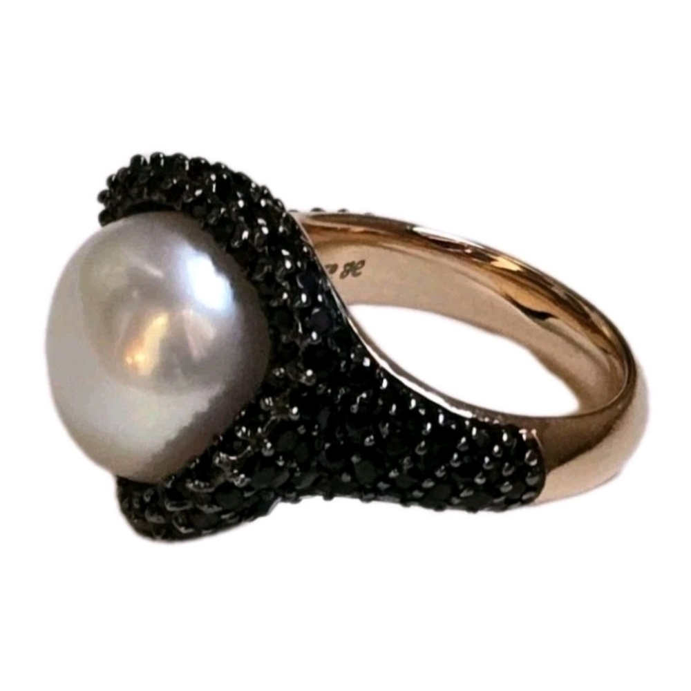 Honora Italy Pearl Black Spinels Bronze Ring